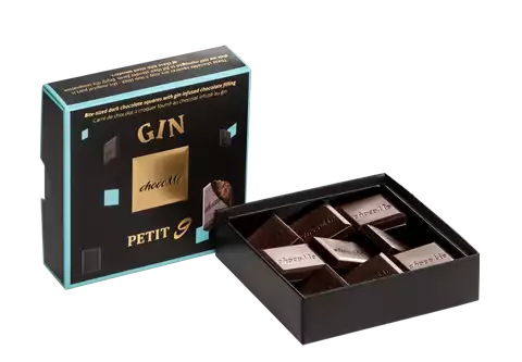 Square pralines Cacao Berry 70% with gin